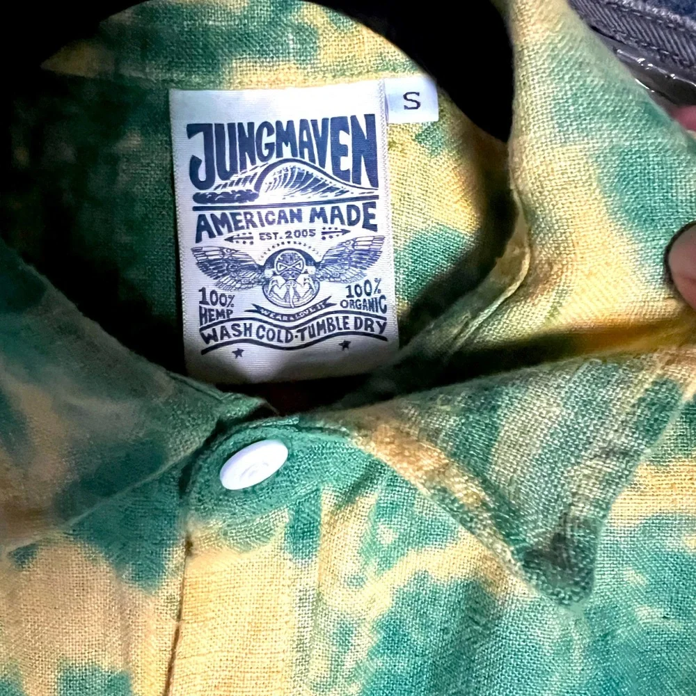 Jungmaven green and yellow dye short sleeve shirt Small - Picture 2 of 6